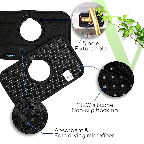 The Original Machine Washable Kitchen Sink Mat by Ternal, Absorbent Microfiber Fabric with Anti-Slip Silicone Backing, Splash Guard and Drip Catcher Around Faucet Handles. [2 Pack] (Black, Mini 9in)
