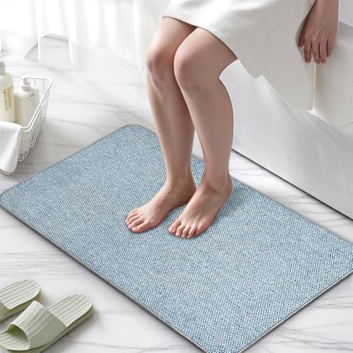 Upgraded Bath Mat 17x27Inch, Thin Bath Mats Rugs with Rubber Backing Non-Slip, Absorbent,Quick Dry Machine Washable, Home Decor Accessories Cozy Cloth Bathroom Rugs fit Under Door/Sink/Tub/Shower-Blue - color: Blue, size: 17"x27"