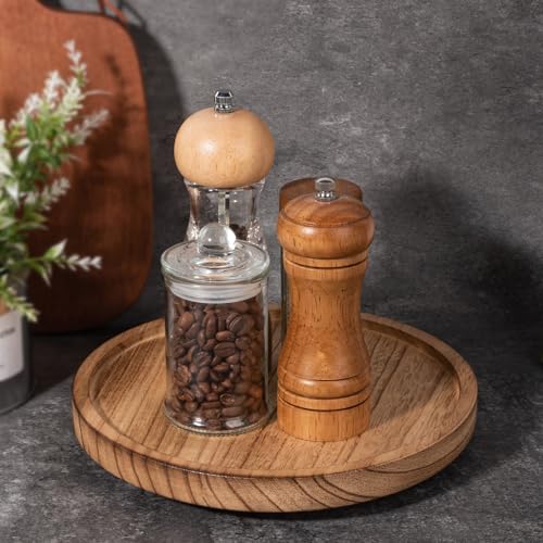 Wood Lazy Susan Organizer Kitchen Turntable for Cabinet Farmhouse Bathroom Decor Round Decorative Tray for Vanity, Counter, Sink, Coffee Table, 9 Inch, Brown - color: Brown, size: 9“