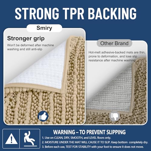 Smiry Bathroom Toilet Rugs U Shaped 20x20, Extra Soft Absorbent Non Slip Rubber Backing Chenille Contour Bath Rugs for Toilet, Machine Washable Contoured Bath Mats, Beige - color: Beige, size: 20'' X 20''