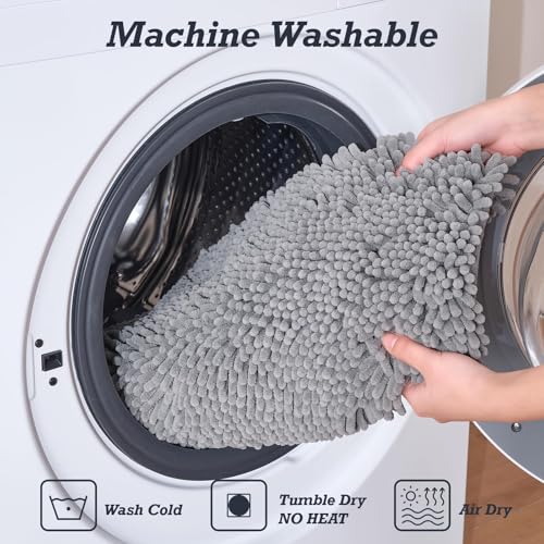 HUXMEYSON Bathroom Rugs Set 2 Piece, Ultra Absorbent Chenille Non Slip Bathroom Mat Set - 20'' x 24'' U-Shaped Contour Toilet Rug & 17'' x 24'' Extra Soft Plush Bath Mat - Machine Washable, Grey - color: Grey, size: 24" x 17" + U Shape 24" x 20"