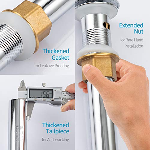 KAIYING Pop Up Drain, Bathroom Sink Drain Stopper with Overflow, Vessel Sink Drain Assembly with Detachable Basket Stopper, Anti-Explosion and Anti-Clogging Drain Strainer (Chrome) - color: Chrome, style: With Overflow