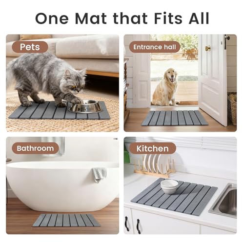 Super Anti-Slip Strong Absorbent Diatomite Pad, Stone Bath Mat 23.6 x 15.5 inches Quick-Dry Pad, Foldable and Easy to Store Bathroom Stone Bath Mat, Suitable for Bathroom, Easy to Clean (Gray) - color: Gray