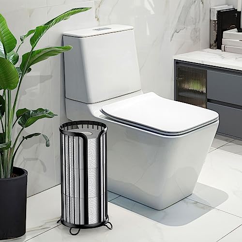 Bunoxea Toilet Paper Holder Stand, Freestanding Toilet Paper Storage,Black | Waterproof Raised Feet,Rustproof,Fit 3 Mega Rolls,No Drilling No Assemble,Minimalistic Storage,Space-saving Renter Friendly - color: Black, size: 1 Pack
