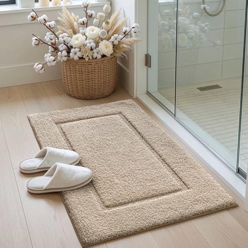 DEXI Bathroom Rugs 36x24, Washable Non Slip Bath Mat for Shower Floor, Absorbent Quick Dry Bathmat with Rubber Backing, Ultra Soft Plush Carpet for Tub, Beige - color: Beige, size: 36" X 24" (Rectangular)