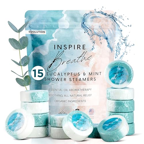 EvolutionUSA Shower Steamers for Women – 15 Pack, Natural Eucalyptus & Mint Shower Steamers Aromatherapy, Slow Dissolving Shower Steamer, Luxury Relaxing Gifts for Women, Large, sky blue