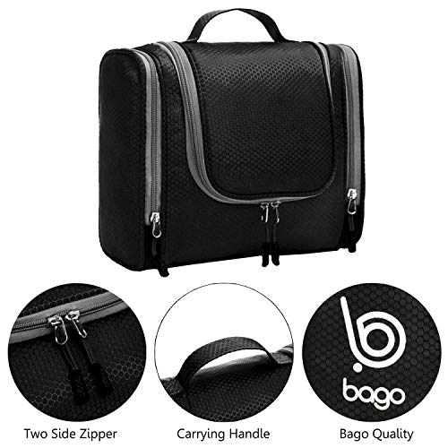 Bago Travel Toiletry Bag for Women and Men X-Large Waterproof Hanging Large Toiletry Bag for Bathroom and Travel Bag for Toiletries Organizer -Travel Makeup Bag (Black) - color: Black, size: X-Large