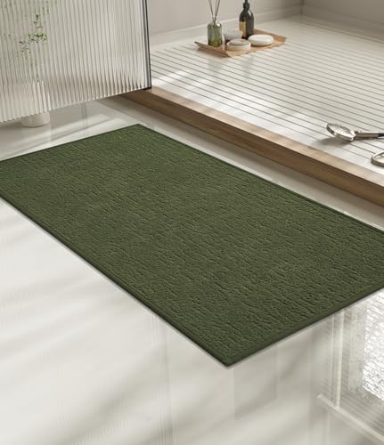 chakme Bathroom Rugs Mat 32x17, Ultra Thin Non Slip Bath Mat Quick Dry Absorbent Bath Mat for Bathroom Floor, (Dark Green, 32"x17") - color: Dark Green, size: 2'8" x 1'5"(Rectangular)