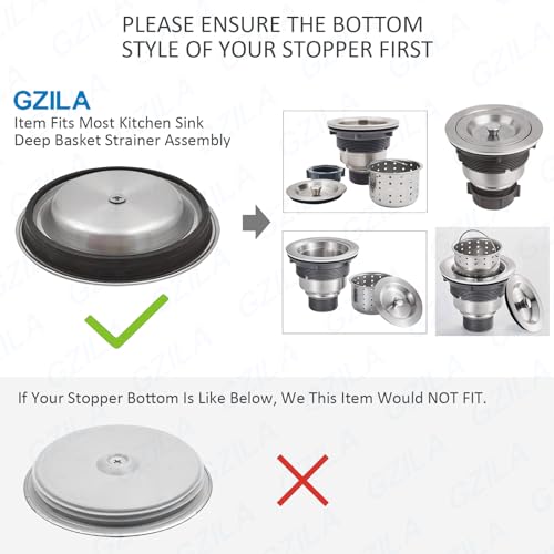 GZILA Kitchen Sink Stopper Replacement, Sealing Lid Sink Drain Stopper for 3-1/2 Inch Standard Drains Assembly, 304 Stainless Steel with Rubber Gasket, Brushed Nickel