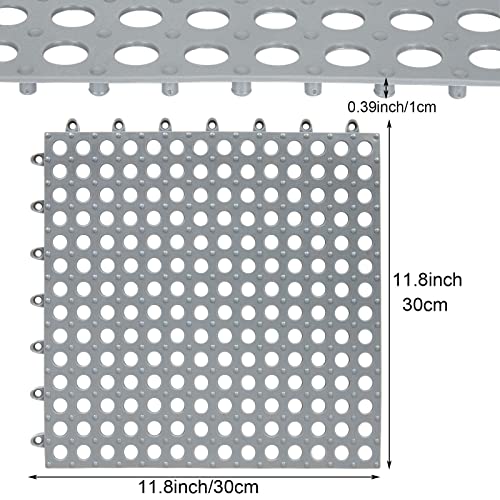 16 Pack 11.8" x 11.8" Interlocking Rubber Floor Tiles Soft PVC Non Slip Shower Floor Mat Pool Bathtub Drain Tiles for Flooring, Drainage Mats for Pool, Deck, Patio, Basement, Kennel, Poultry, Grey - color: Grey - 16pcs