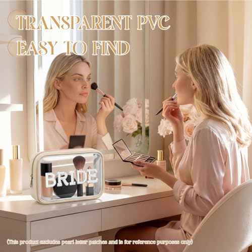 Abbylike 6 Pcs Clear Makeup Bags Bulk PU Leather Cosmetic Pouches Transparent Toiletry Bags with Zipper Waterproof Purse Skincare Car Organizer for Girl Women Travel Gifts(Beige) - color: Beige