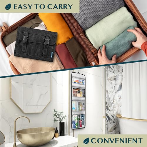 PAVILIA Travel Hanging Toiletry Bag for Women Men, Large Capacity Makeup Bag Kit, Waterproof Cosmetic Storage Organizer Case for Bathroom Shower - color: Black, size: Large