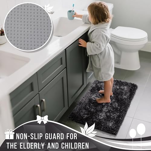 Yimobra Bathroom Rug Set 2 Piece, Luxury Shaggy Bath Mat Set with Non Slip Backing, Ultra Soft & Absorbent Mats for Bathroom Floor, Machine Washable, 31.5"x20"+24"x17", Dark Grey - color: Dark Grey, size: 24x17 + 31.5x20 Inch