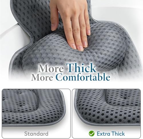 Bath Pillows for Tub, Comfortable Bathtub Cushion for Head and Neck with Soft 3D Mesh Fabric and 54 Non-Slip Suction Cups, Relaxing Tub and Shower Accessories Spa Gift Dark Gray Extra Thick - color: Dark Gray, size: Extra Thick