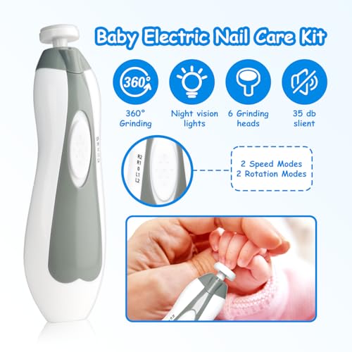 Baby Healthcare and Grooming Kit, 28 in 1 Portable Baby Essentials Kit Electric Nail Trimmer Set with Gas Relief Hair Brush Comb Nasal Aspirator for Newborn Boys Girls (Grey White) - style: 28 Kits-Grey White