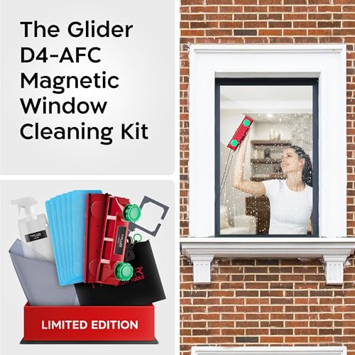 Tyroler Magnetic Window Cleaner Tool 0.1"-1.6" Thick | The Glider D4 | | Window Cleaning Tool Fits Windows 0.1"-1.6" | All-in-One Window Cleaning Kit & Washing Kit | Magnetic Glass Cleaner Tool