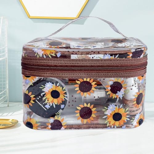 Clear Printed Sunflower Cosmetic Bag and Travel Pouch with Handle-Durable PVC Material,Versatile,Zipper Design for Smooth Sliding-Ideal for Makeup,Travel Essentials (Yellow Sunflower) - color: Yellow Sunflower