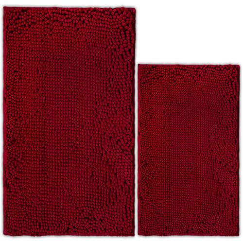 Bathroom Rugs Chenille Bath mat 2 Piece Set, Super Absorbent, PVC Non Slip Backing, Bath mats for Bathroom, Plush Shaggy, Thick, Machine Washable, Bathtub, Shower, Toilet.(Burgundy) - color: Burgundy, size: 16''×24''+20''×32''