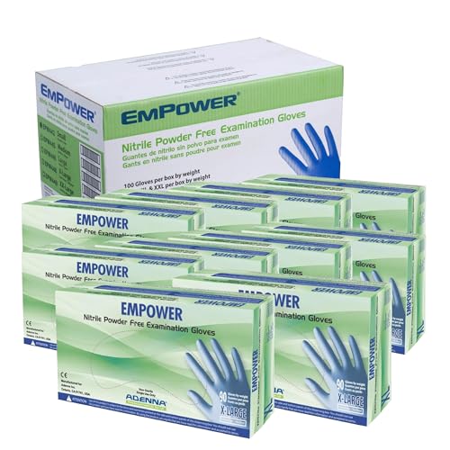 Adenna EMPOWER Disposable Nitrile Glove - 8 Mil, Medical Exam Rubber Gloves with Textured Grip, Non-Latex & Powder-Free, Cleanroom Lab & Industrial use, Case of 900, X-Large, Blue - size: X-Large (Case of 900)