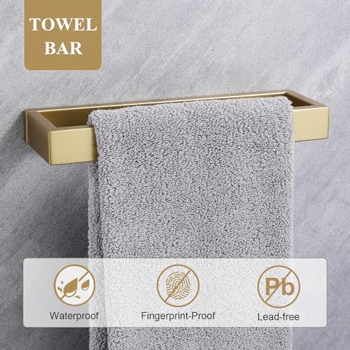 3 Pieces Brushed Gold Bathroom Hardware Accessories Set,SUS304 Stainless Steel Towel Holder Set Towel Holder Robe Hook Toilet Paper Holder Wall Mounted - color: Brushed Gold