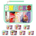 Snack Bag for Travel & Makeup - Clear Chenille Letter Zipper Pouch, Waterproof Cosmetic Tote Bag for Women & Girls (Green) - color: Green