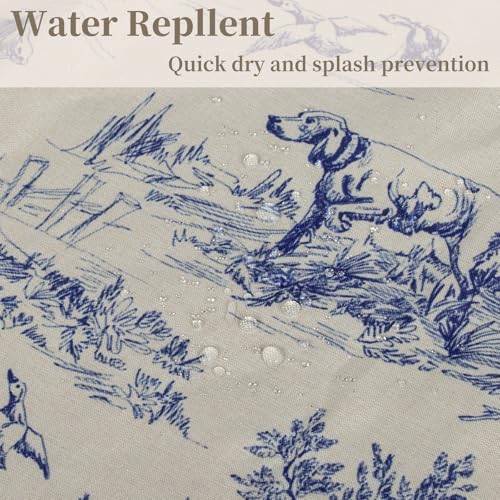 MUGINYU French Toile de Jouy Shower Curtain Linen 72x72 - Blue Countryside Landscape with Sheep, Dogs, Trees, Farmhouse Bath Decor - color: Toile De Jouy Dog
