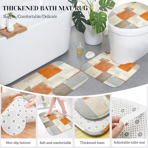 Lnond Orange Bathroom Set, 23-Piece Orange Abstract Bathroom Decor Set with with Shower Curtain and Rugs, Trash Can, Toilet Brush Holder Set & Soap Dispenser - style: Orange Abstract