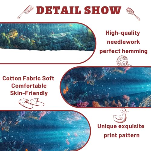 Deep Sea Hand Towels Set of 2, Underwater Ruins Seaweed Fantasy Ocean Bathroom Kitchen Towels Soft Absorbent Bath Fingertip Decorative Towel for Guest Gym Spa - color: Deep Sea