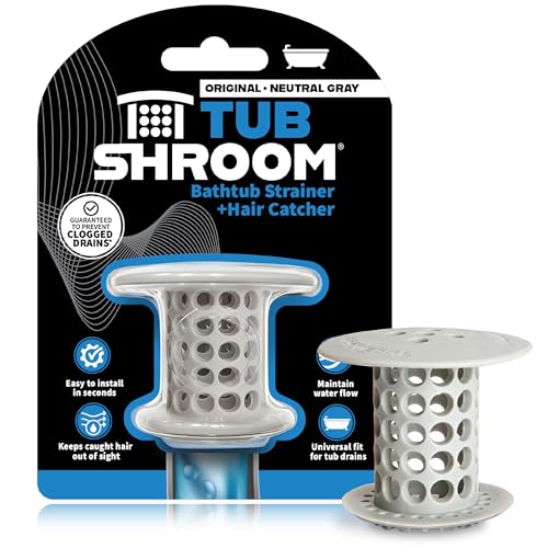 TubShroom Bathtub Drain Hair Catcher – in-Drain Tub Strainer & Clog Prevention Protector, Fits Standard 1.4”–1.75” Tub Drains, Easy Clean, Captures Human & Pet Hair Out of Sight (Gray) - color: Gray