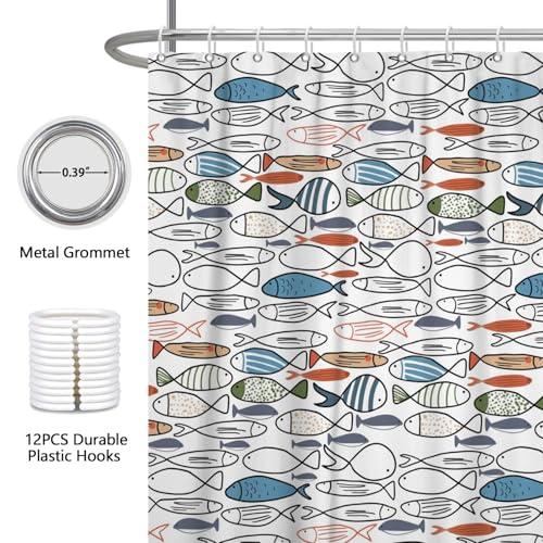 Fabric Shower Curtain with Hooks, Waterproof & Washable & Polyester, Fun Colorful Ocean Swiming Fish Shower Curtains for Bathroom, Funny Nautical Coastal Sea Bathroom Curtain, House Gift, 71x74 Inch - color: Multicolor Fish