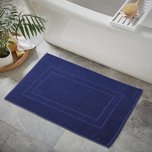 Feather & Stitch 2 Piece Towel Like Bath Mats (30x21 Inch) 100% Cotton Terry Bath Mats, Bathroom Shower Floor Mats [NOT A Bathroom Rug], Soft Absorbent Washable Mats - Navy Blue - color: Navy Blue