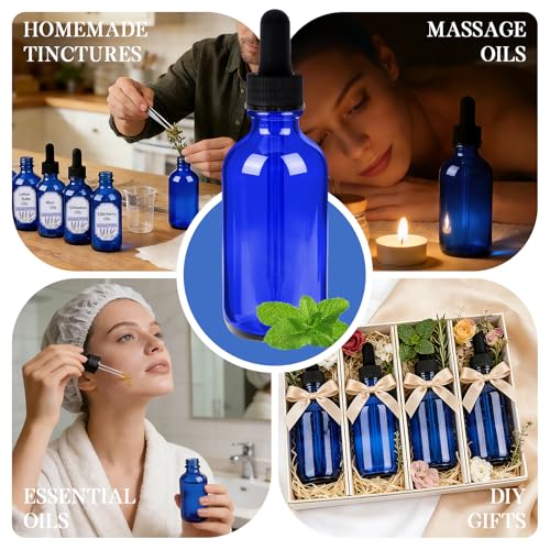 STARSIDE 48-Pack 1oz Blue Glass Leakproof Dropper Bottles | 30ml UV-blocking Dropper Bottles for Essential Oils & Crafts, Includes Funnel, Brush, Labels, Extra Droppers & Measuring Cup - color: 1oz-blue-48pcs