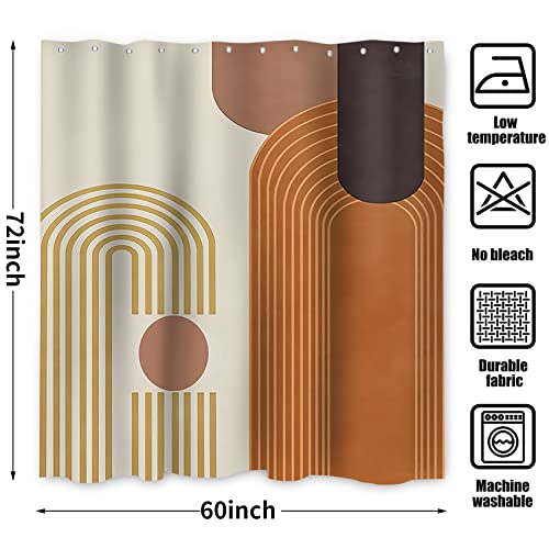 Mid Century Modern Shower Curtain, Boho Brown Abstract Arch Geometric Machine Washable Waterproof Stall for Bathroom Bathtub with Hooks 60Wx72H - color: Brown and Beige, size: 60"W x 72"L (Pack of 1)