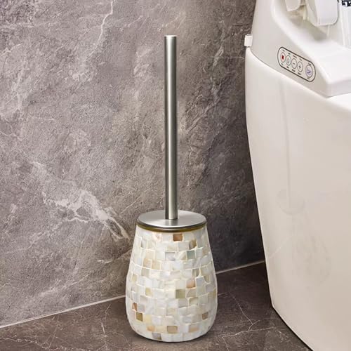WDHODEC Natural Shell Toilet Brush and Holder Set Mosaic Glass, Stainless Steel Toilet Scrubber Brush, Decorative Toilet Bowl Brush and Holder, Luxury Bathroom Accessories - color: Shell