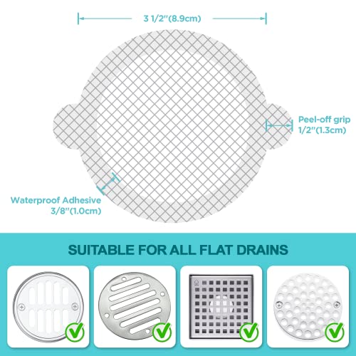 25 Pack Disposable Shower Drain Hair Catcher Mesh Stickers - Peel & Stick Drain Strainers to Prevent Clogs, Strong Waterproof Adhesive, Mess-Free Disposable Drain Covers for Shower & Bathtub - size: 3.5" Round - 25