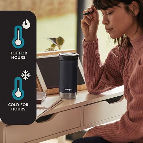 Contigo HuronTravel Mug Screw Cap Stainless Steel Drinking Cup - color: Licorice, size: 16oz