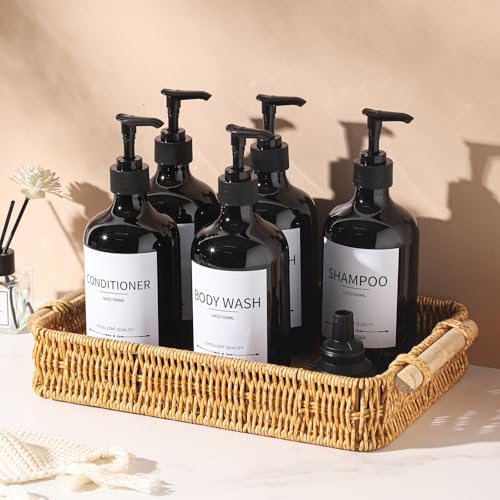 Stylish Shampoo Dispenser Bottles,(5Pack) 16.9oz Black Shampoo Bottles Refillable with Pump,Shampoo and Conditioner Dispenser - color: Black-w