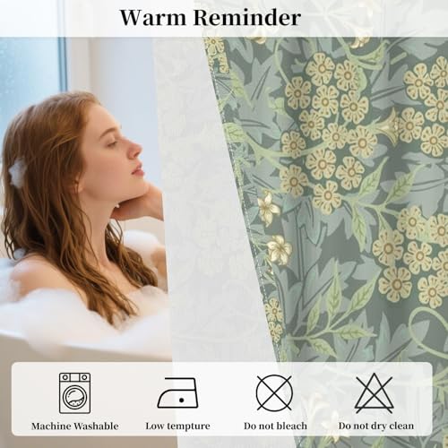 No Hook Farmhouse Floral Shower Curtain with Snap in Liner Set | 71x74 Inch Shower Curtains for Classic Farmhouse Bathroom, Sage Green Botanical Garden Bath Curtain with Mesh Top Window - color: Floral-a