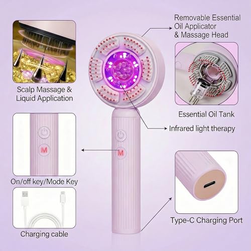 KRYO Trvtve 4-in-1 Electric Scalp Massager for Hair Growth with Detachable Design, 3D Bionic Finger & Red Light Blue Light and Red-Blue Light Modest Therapy, IPX7 Waterproof for Men Women