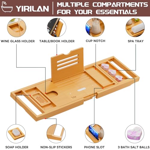 Original Wood Color Foldable Bamboo Bathtub Caddy, Bathtub Tray, Can Place Wine Glasses, Books, Mobile Phones Multifunctional Bath Tub, Suitable for Gifts in Various Festivals - color: Bamboo-gift 9