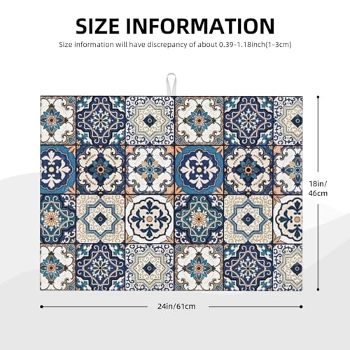 2Pcs Dish Drying Mats Faucet Mats Sets Large Size Coffee Mats Sink Faucet Mat Splash Guard for Kitchen Counter Bathroom Sink Coffee Bar Kitchen Decor (Blue Boho, 18"x24" 15" x 5.5"Set) - color: Blue Boho