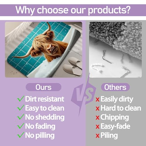 Funny Highland Cow Bathroom Rugs, Fast-Absorbing Bath Mat, Quick-Dry Non-Slip Thin Rug for Bathroom Floor Kitchen 17"x30" - color: Funny Highland Cow