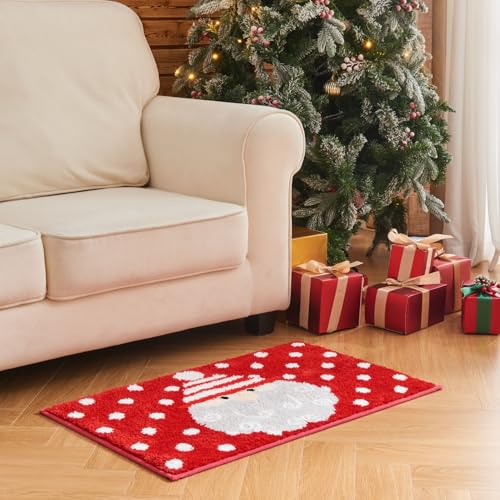 Douceur Christmas Santa Bathroom Rugs, Cute Red Bath Mat, Soft and Absorbent Washable Polka dot Bath Rugs Non Slip, 32"X20" - color: Christmas Santa-red, size: 1'8" x 2'8" (Rectangular)