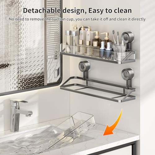 Shower Caddy Suction Cup, Removable Bathroom Organizer Shelf for Shower Storage, No Drilling Clear Square Shower Shelves, Large Capacity & Reusable, Home & Kitchen (Grey-40cm) - color: Grey-40cm