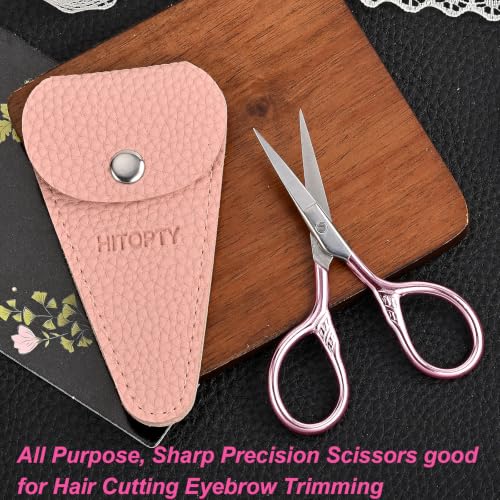 Small Pointed Scissors for Women Men Facial Hair, Beard, Mustache | Mini Grooming Scissor Little Travel Shears, for Eyebrow, Eyelash, Sewing, Embroidery, Craft, Detail Thread Cut with Sheath - color: Pink