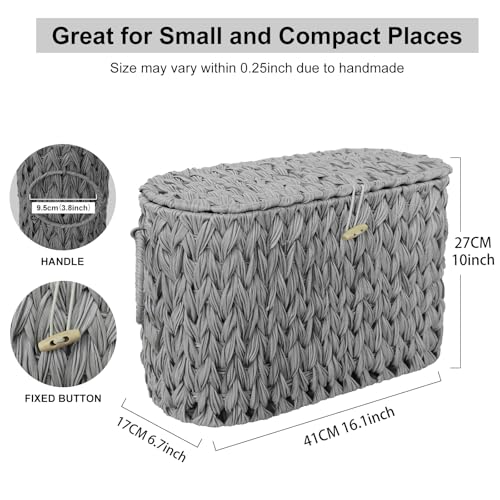 Coeusy Toilet Paper Storage Basket with Lid,Wicker Toilet Paper Holder Stand,Narrow Decorative Woven Bathroom Basket Organizer,Free Standing Grey - color: Grey
