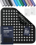 homerella® Shower Mat Non Slip Anti Mold, Non Slip Shower Mats for Inside Shower Stall Anti Slip Mat, Square Shower Floor Mat 21 x 21 in with Suction Cups & Hooks for Quick Drying, Machine Washable - color: Black