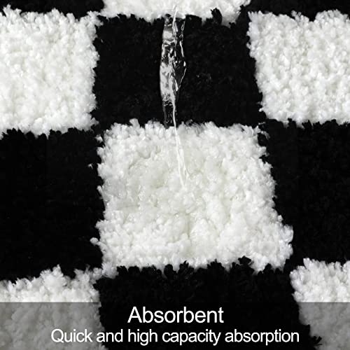 Uphome Bath Mats for Bathroom, Black and White Checkered Machine Washable Bathroom Rug Non Slip, 20x31 Water Absorbent Soft Microfiber Bathroom Mat for Tub, Shower, Floor - size: 20x31 inch
