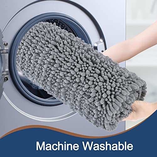 FLOLEOPA Luxury Chenille Grey Bathroom Rugs Bath Mats Sets, Extra Soft and Absorbent Bathroom Rugs Non Skid Machine Wash Dry Bath Mats（32"x20" Plus 17"x24"） - color: Grey, size: 32"x20" Plus 17"x24"