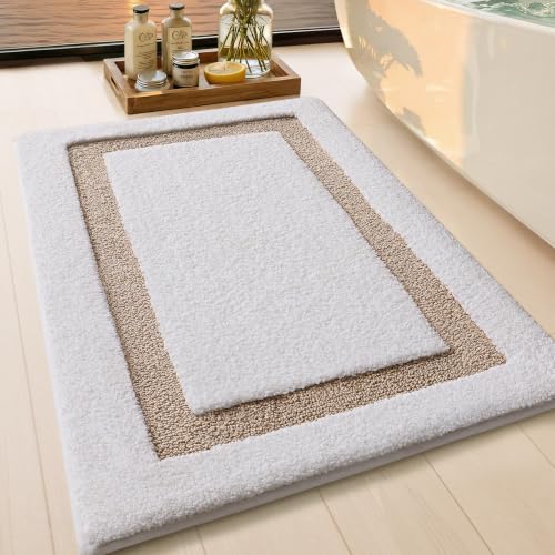Color&Geometry White Bathroom Rugs 36x24, Extra Soft Absorbent Microfiber Bath Rugs, Non-Slip Bathroom mats, Washable Plush Bath Mats for Bathroom, Shower, Bathtub, Laundry, White Beige - color: B, size: 24"x36"